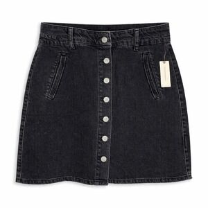 Pilcro Anthropologie Button Front Denim Skirt Black Size 12 NWT A-Line Mini